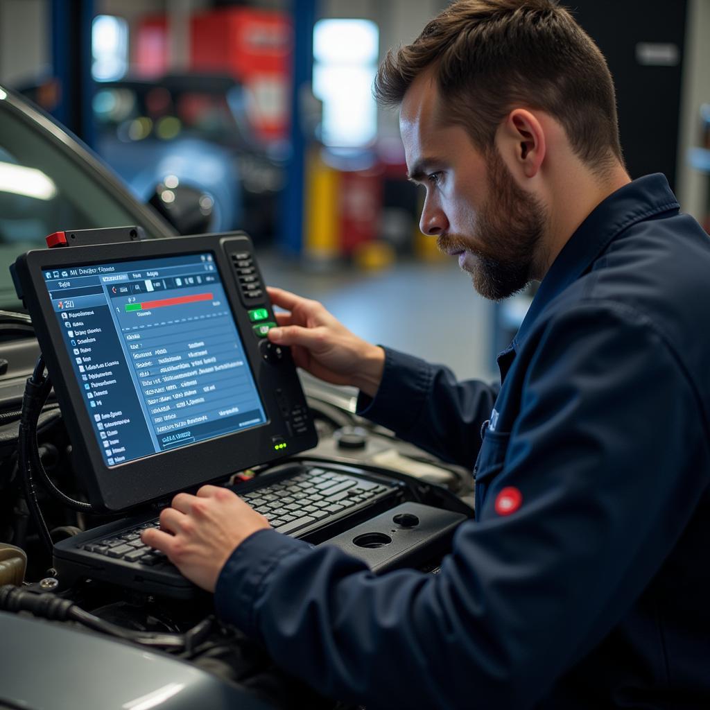 Mechanic Using Computer MIDI Diagnostic Tool