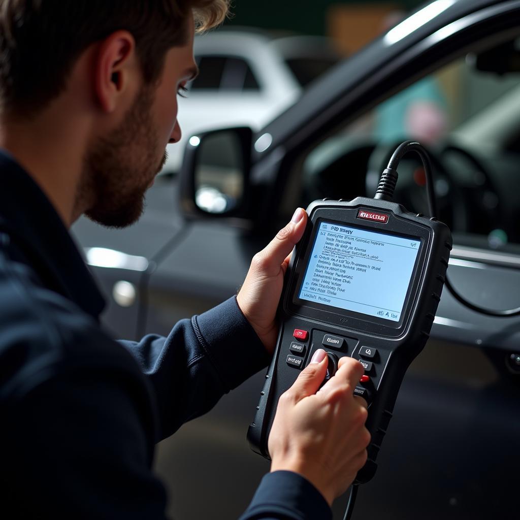 Mechanic Using a Diagnostic Scanner on a Car