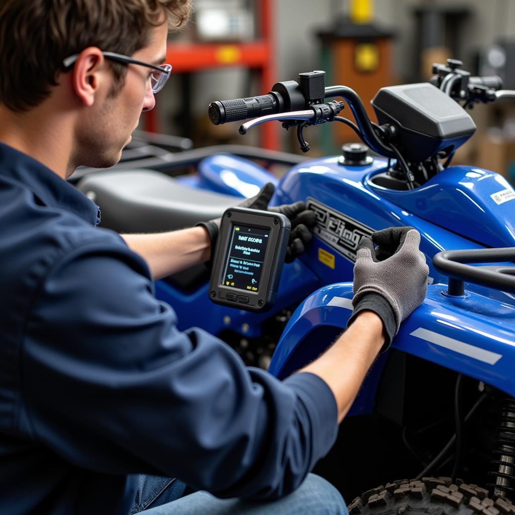 Mechanic Using a Diagnostic Tool on an ATV