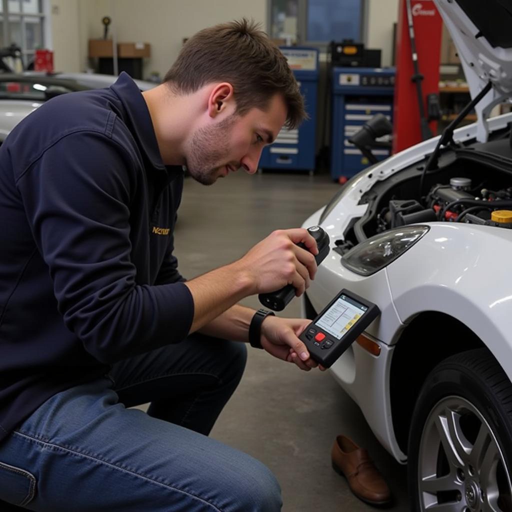 Mechanic Using Foxwell NT301 OBD2 Scanner