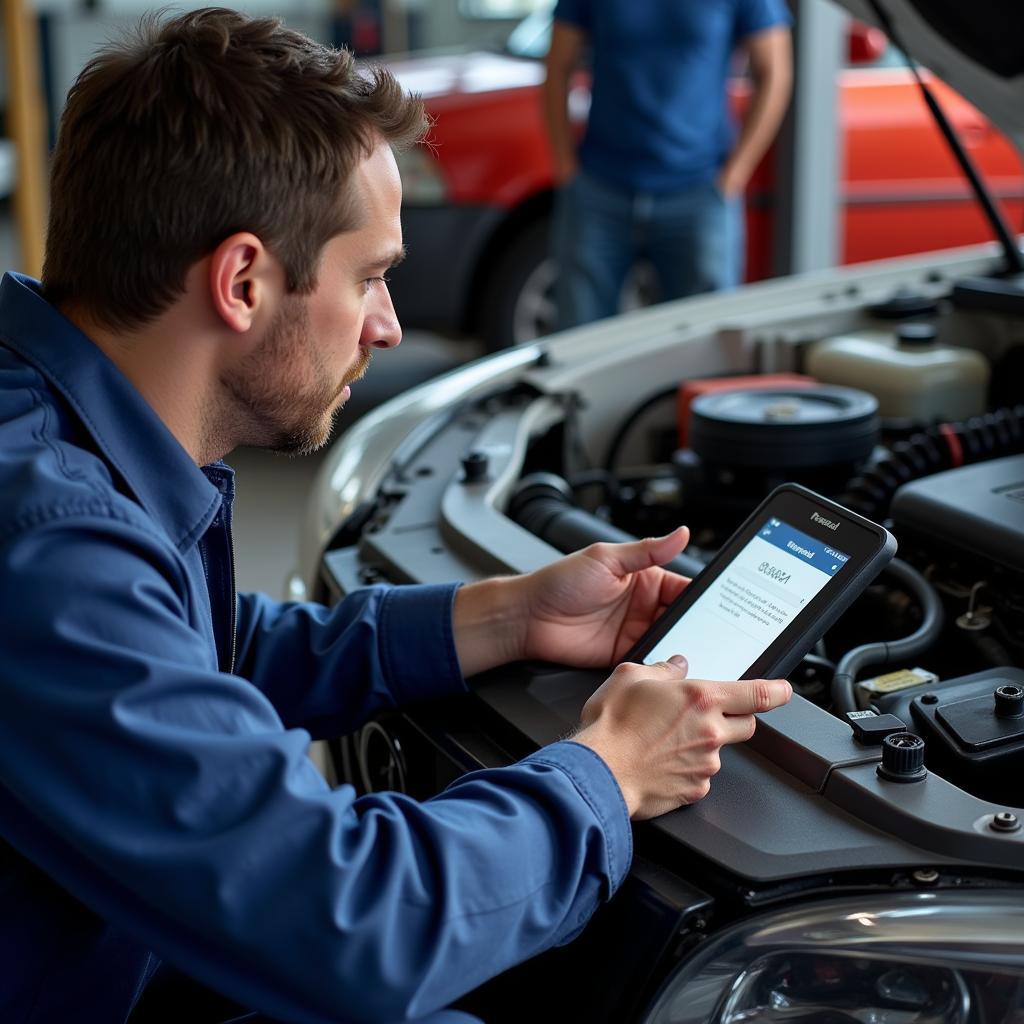 Mechanic Using Foxwell Scanner