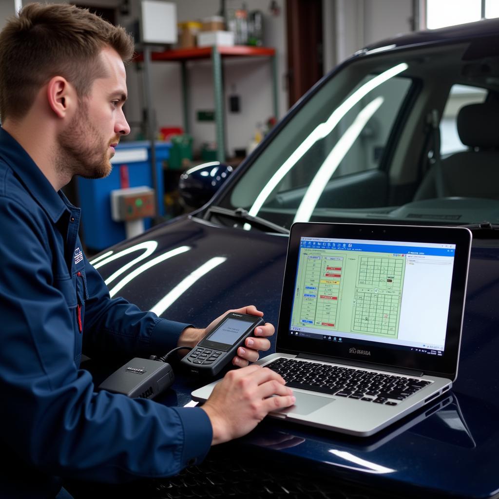 Mechanic Using Honda HDS HIM Double Board for Car Repair