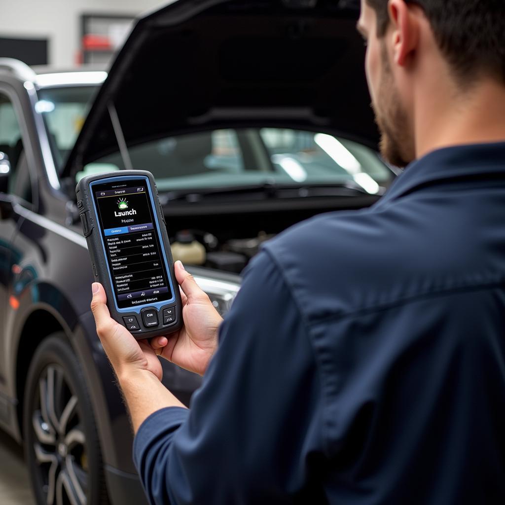 Mechanic Using Launch Diagnostic Tool