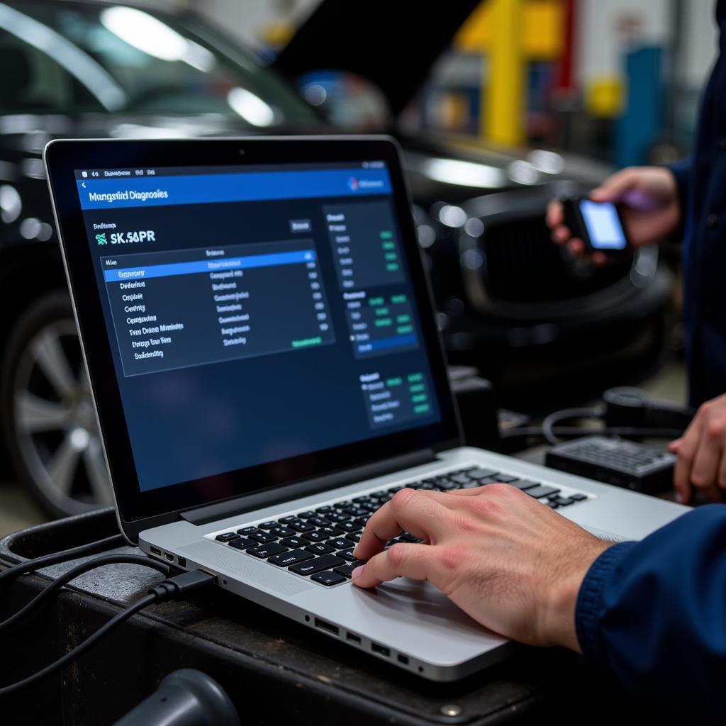 Mechanic Using Mac for Car Diagnostics