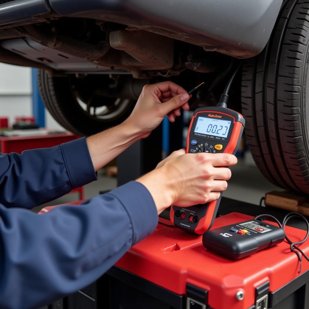 Mechanic Performing Further Diagnosis After Using AutoZone Diagnostic Tool