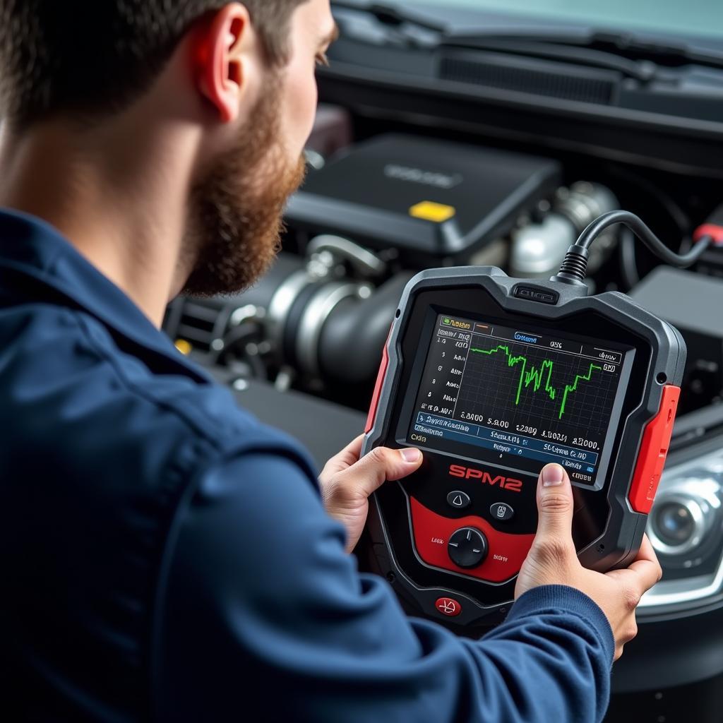 Mechanic Using OBD2 Scanner