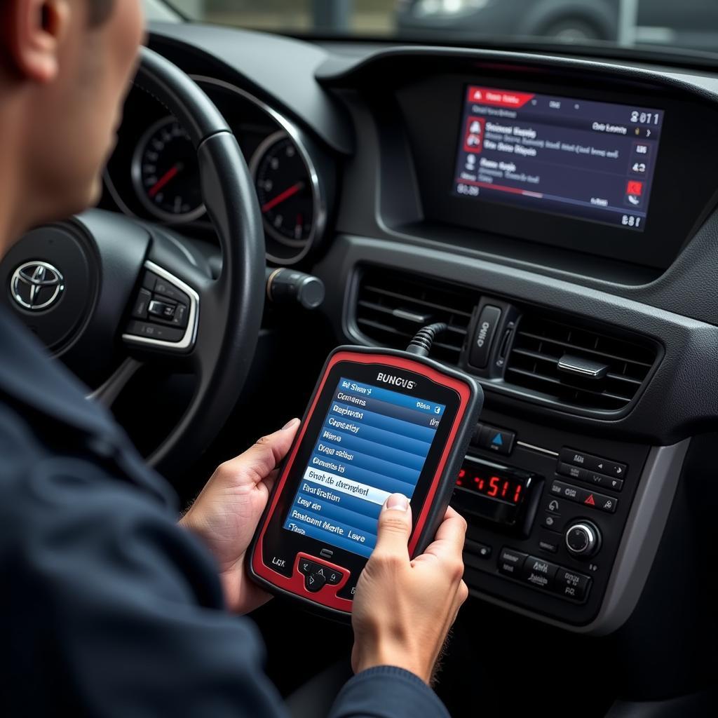 Mechanic Using a Professional Scan Tool on a Vehicle