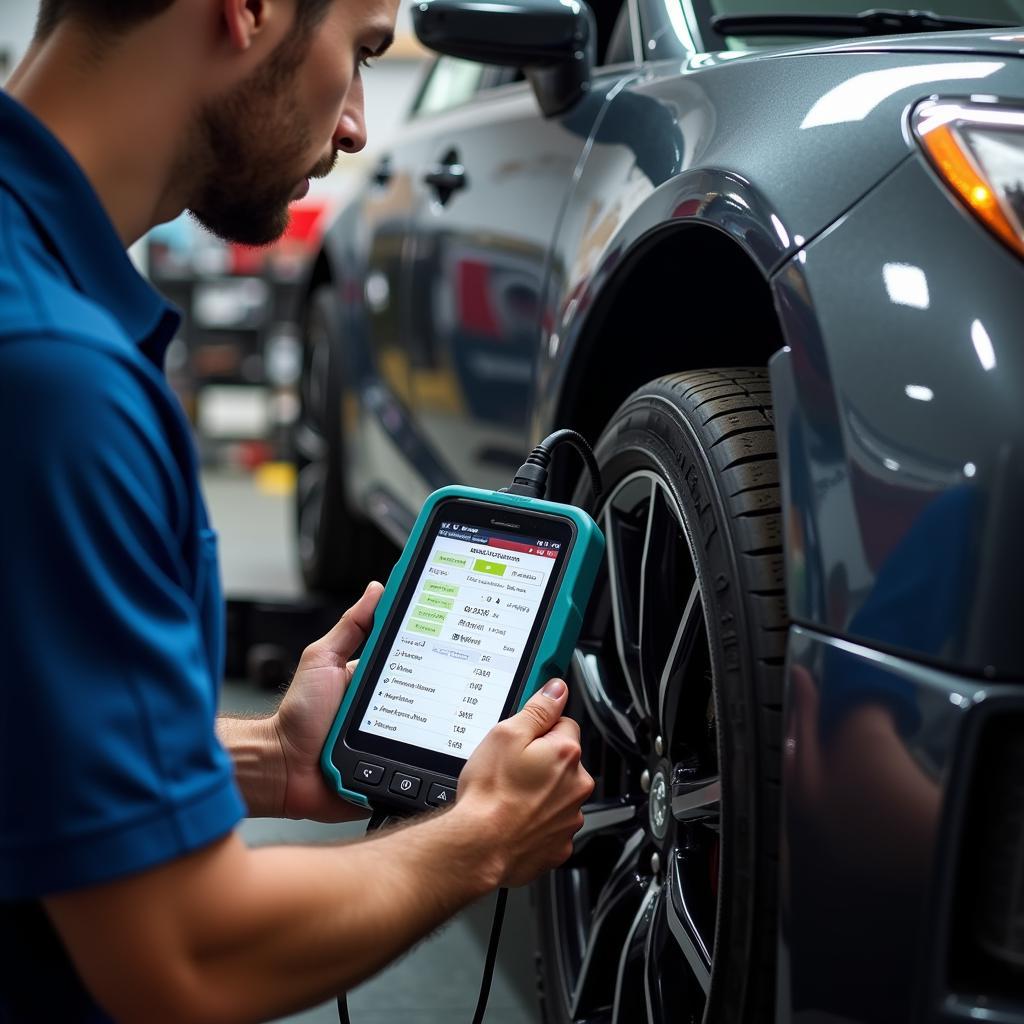 Mechanic Using a Professional-Grade Scan Tool to Diagnose Car Problems