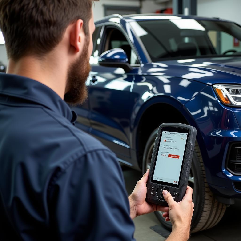 Mechanic Using Scan Tool on Audi