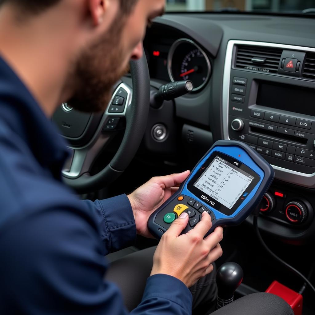 Mechanic Using a Scan Tool on a Car