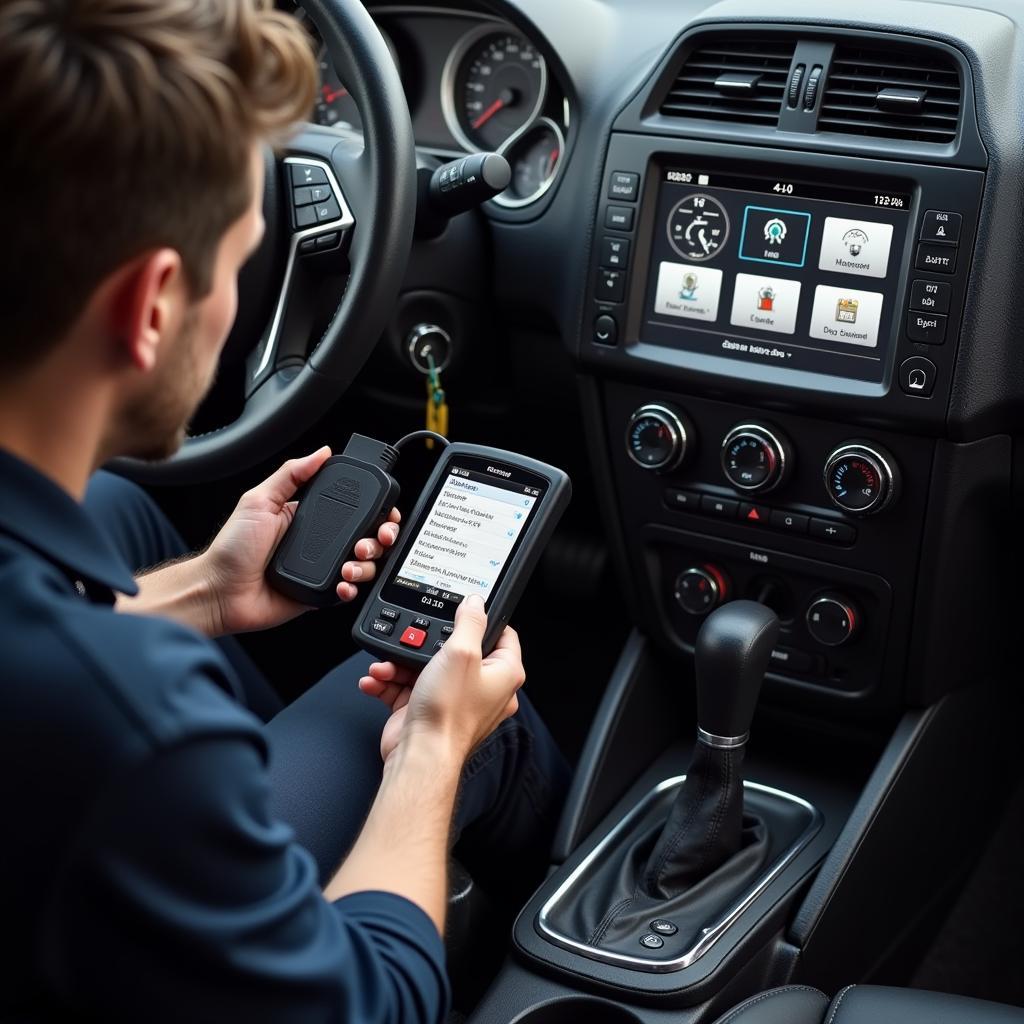 Mechanic Using Scan Tool to Diagnose Jeep Key Fob