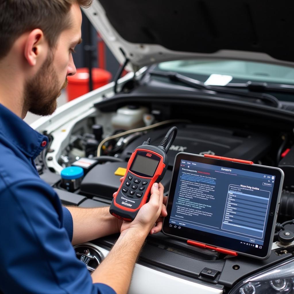 Mechanic Using a WiFi OBD2 Scanner to Diagnose Car Problems