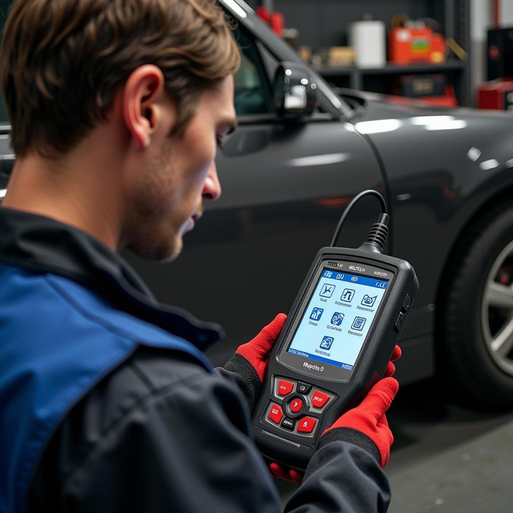 Mechanic using WiTech 2.0 in a Workshop