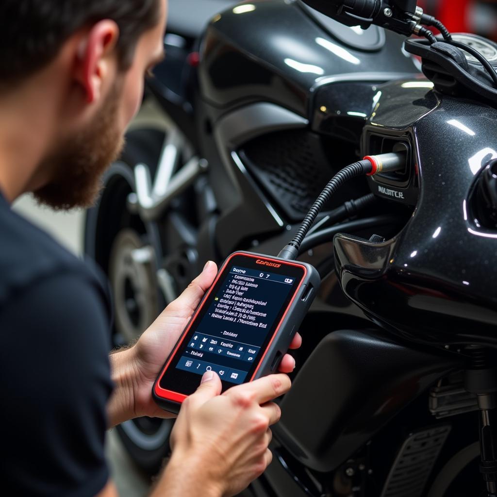 Motorbike Diagnostic Tool in Use