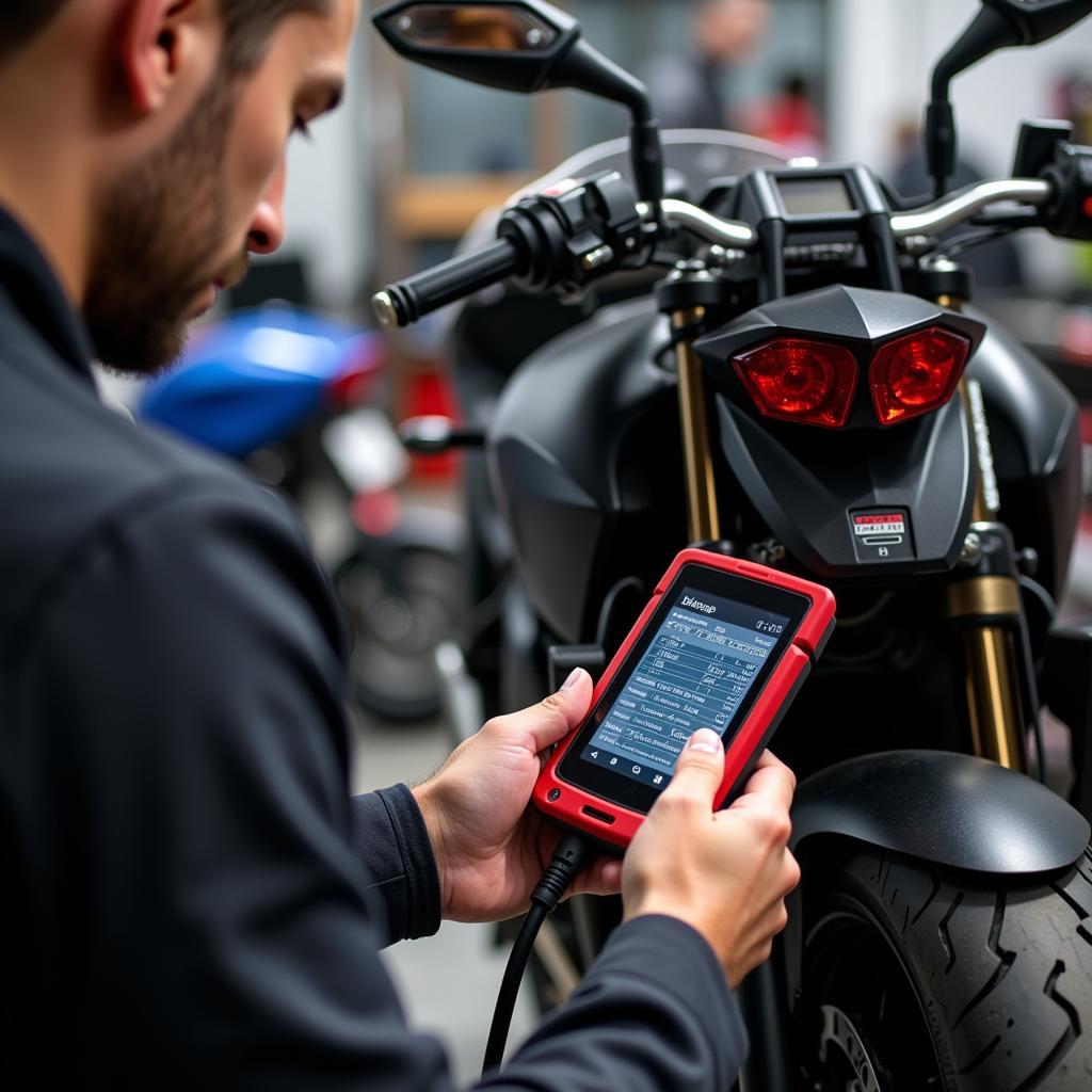 Motorcycle Diagnostic Tool in Use