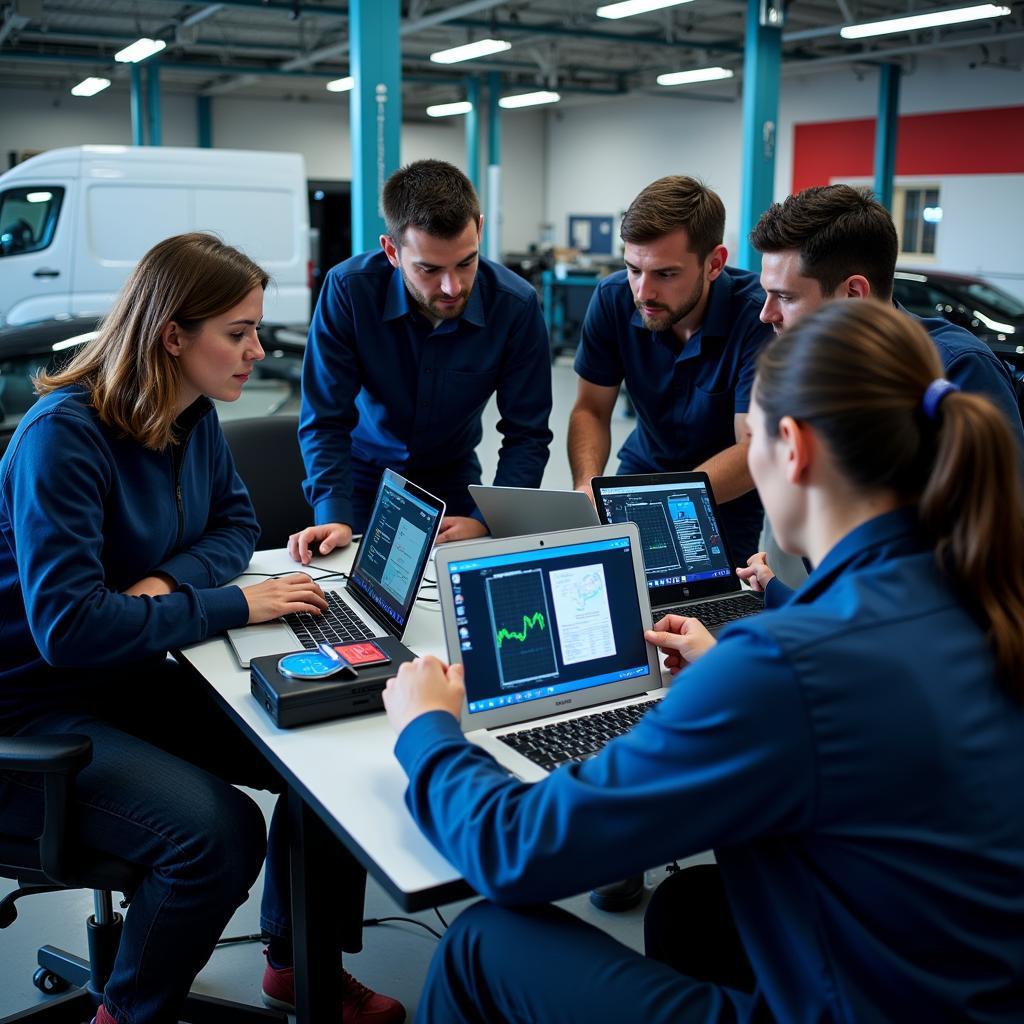 Multiple technicians collaborating using shared diagnostic scanner