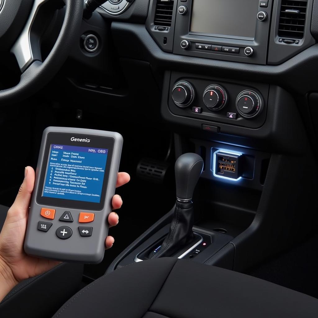 OBD III scan tool plugged into a car's diagnostic port