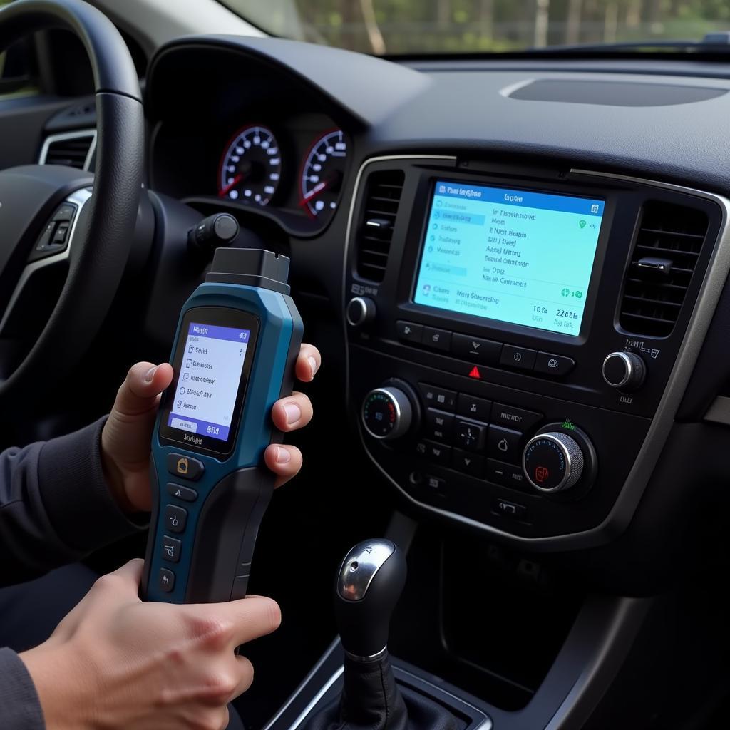 OBD scanner plugged into a car's OBD port