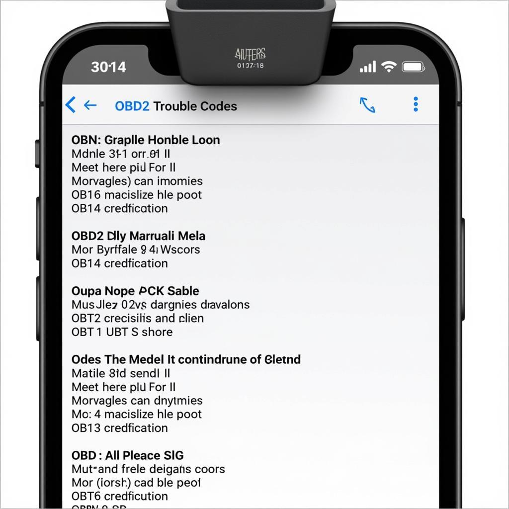 OBD2 App Displaying Trouble Codes