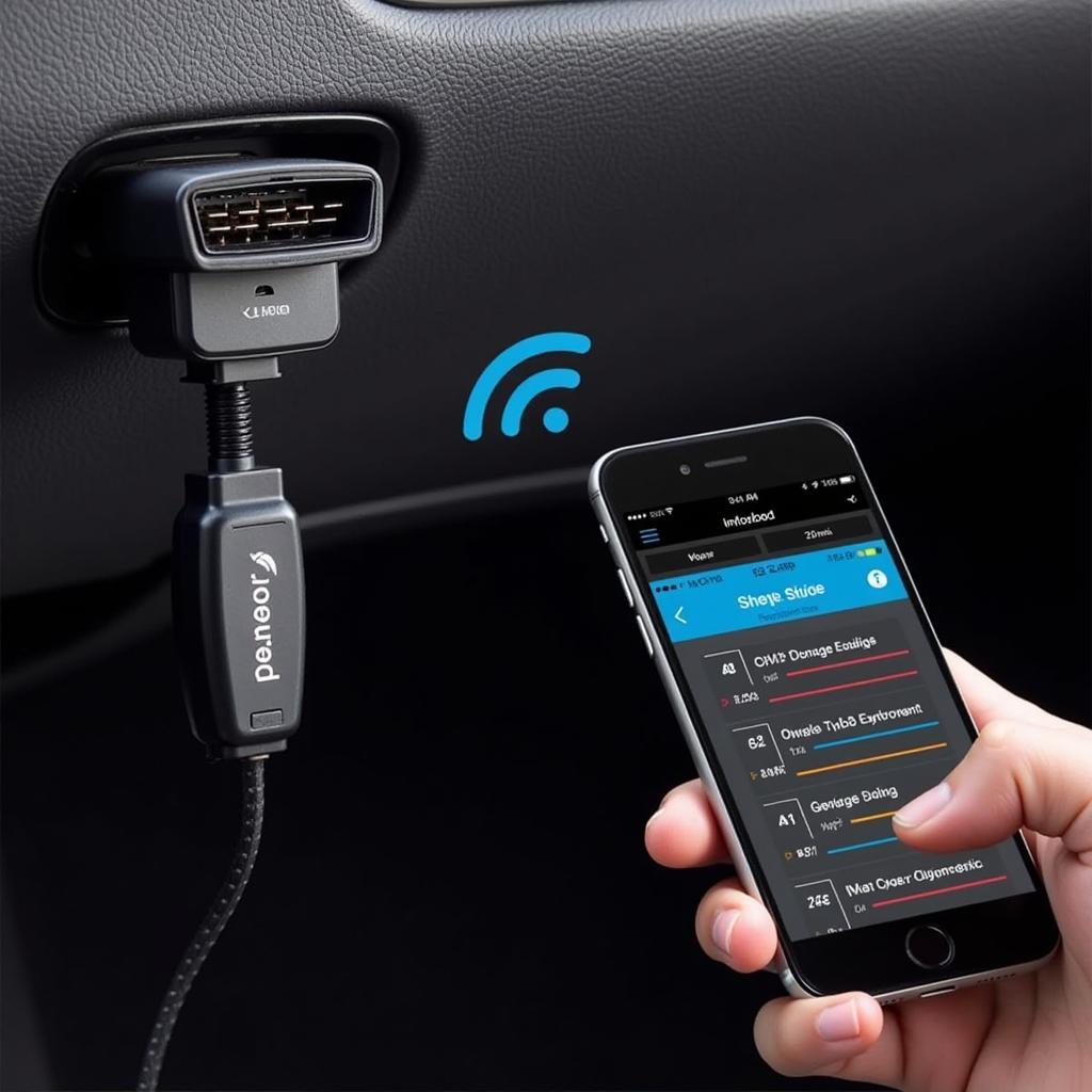 OBD2 dongle connected to a car's OBD-II port