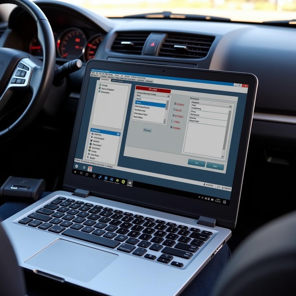 PC based scan tool connected to a car via OBD-II port