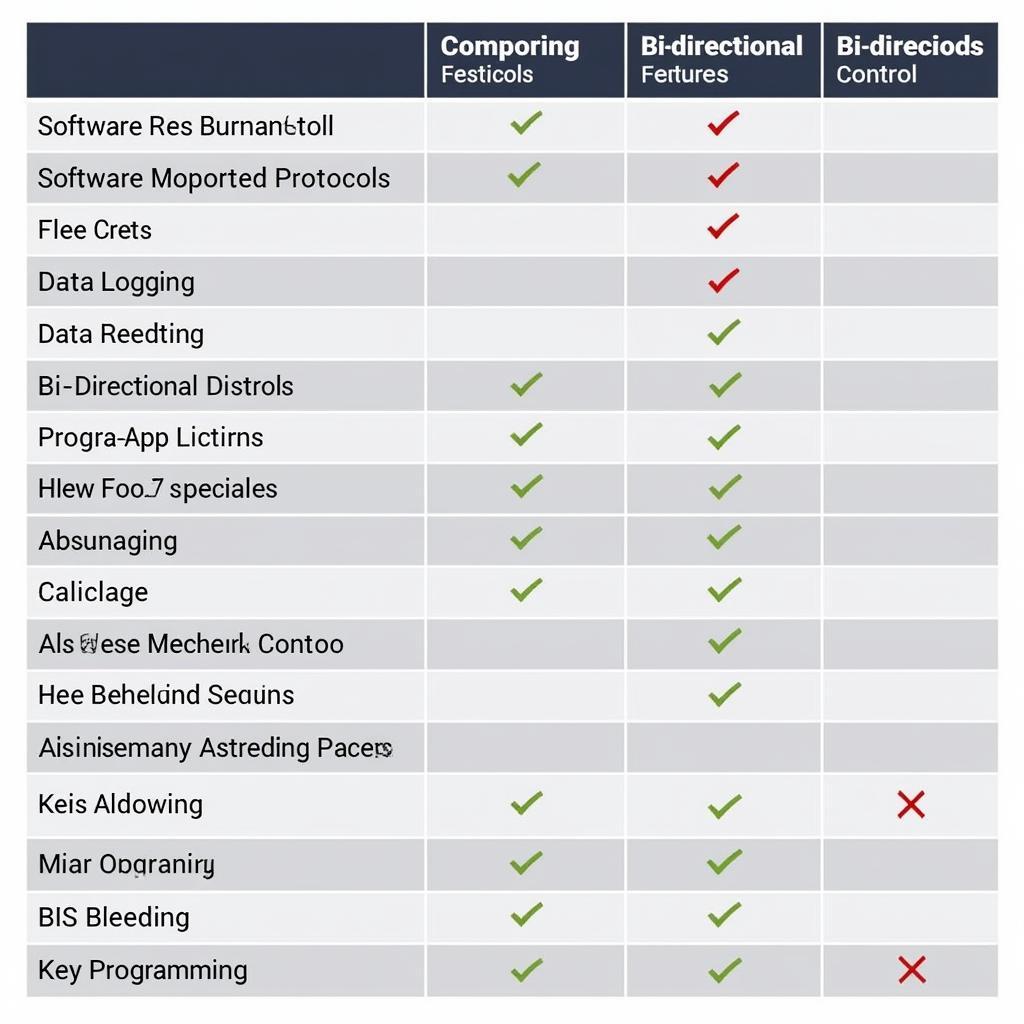 PC Scan Tool Features Comparison Chart