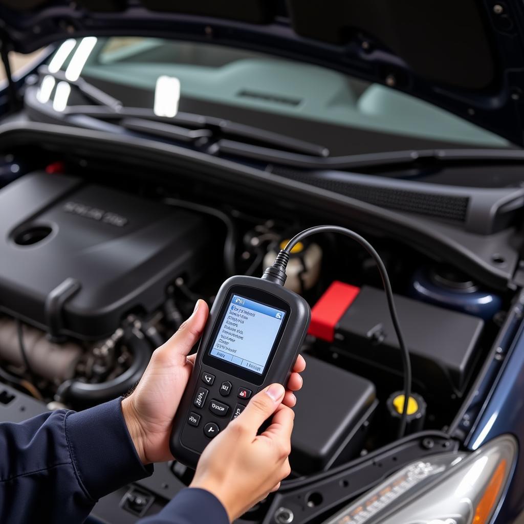 Mechanic Using OBD Scan Tool on a Car