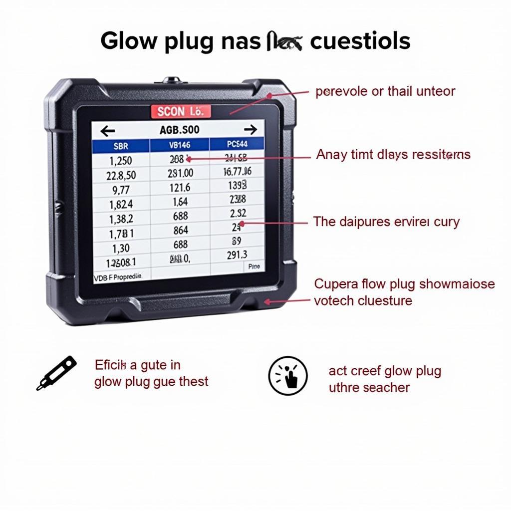 Scan tool showing glow plug reading display