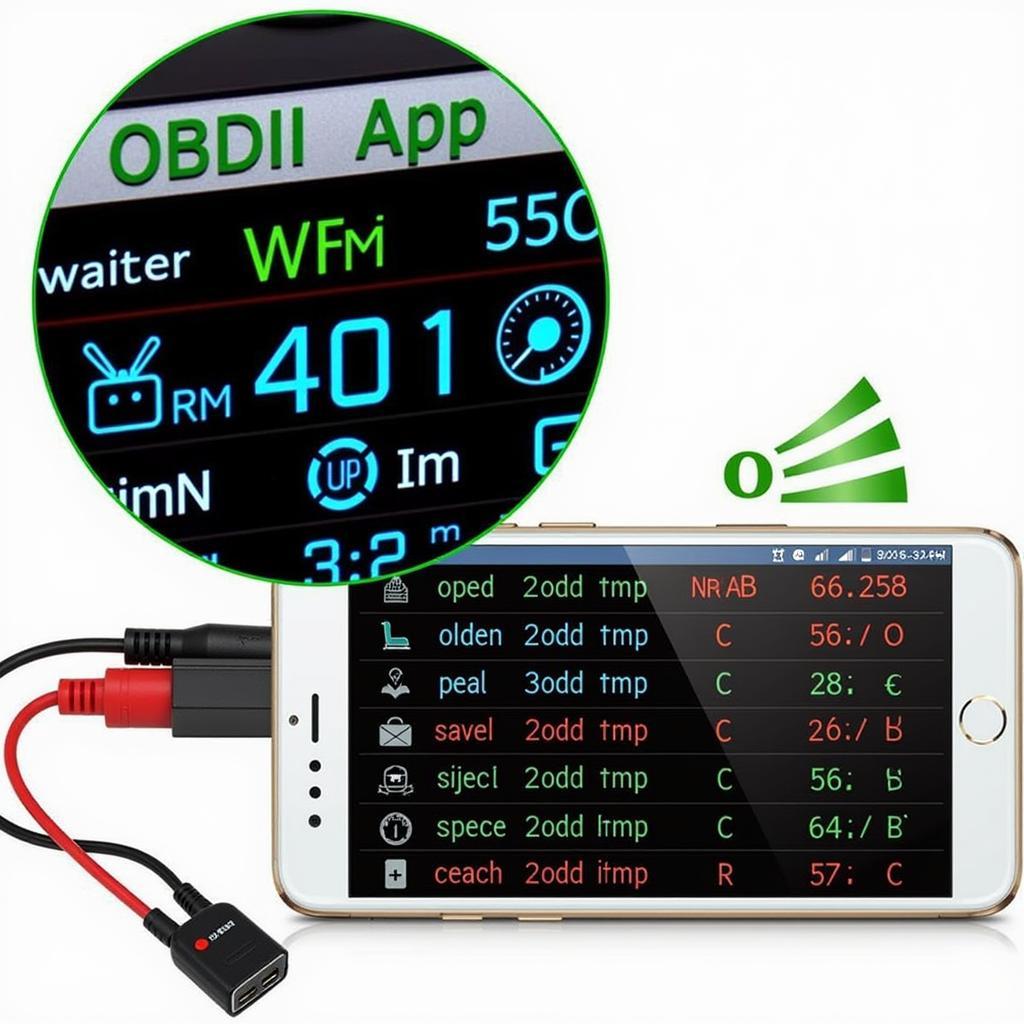 Smartphone Displaying OBD Data from ELM327