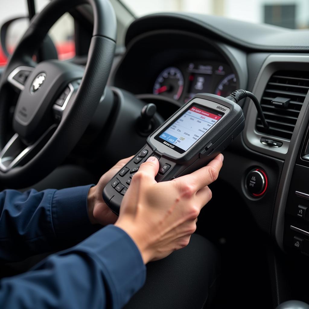 Technician using a Snap-on bidirectional scan tool to diagnose a car problem