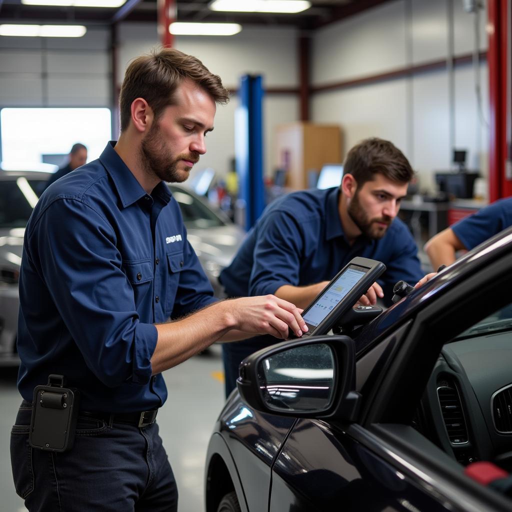 Technicians participating in a Snap-on diagnostic training session