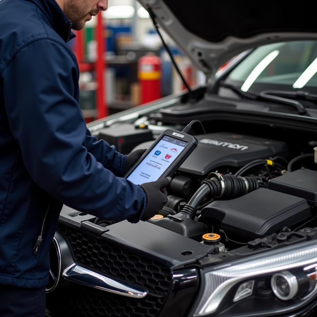 Mechanic Using Snap-on Scan Tool on a Car