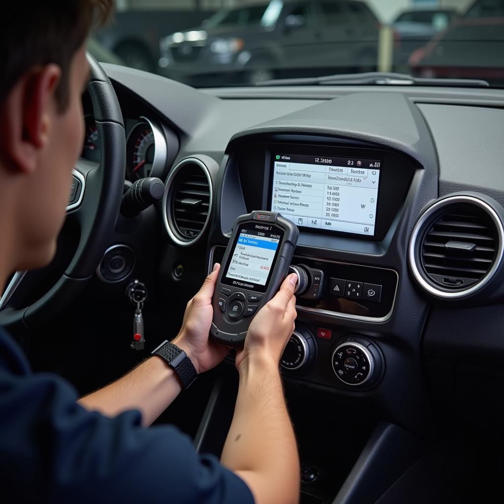 Solus Edge scan tool being used by a technician to diagnose a car problem