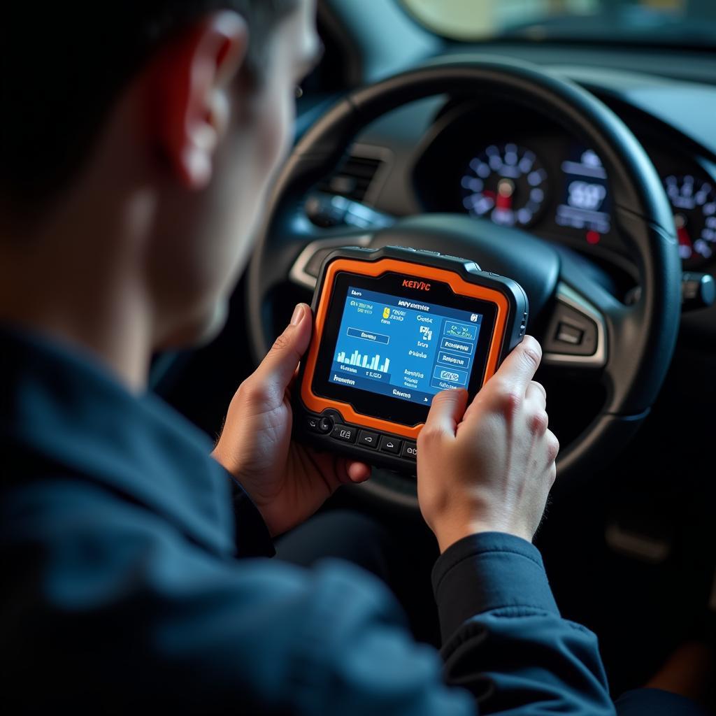 Technician Using CPU Diagnostic Tool