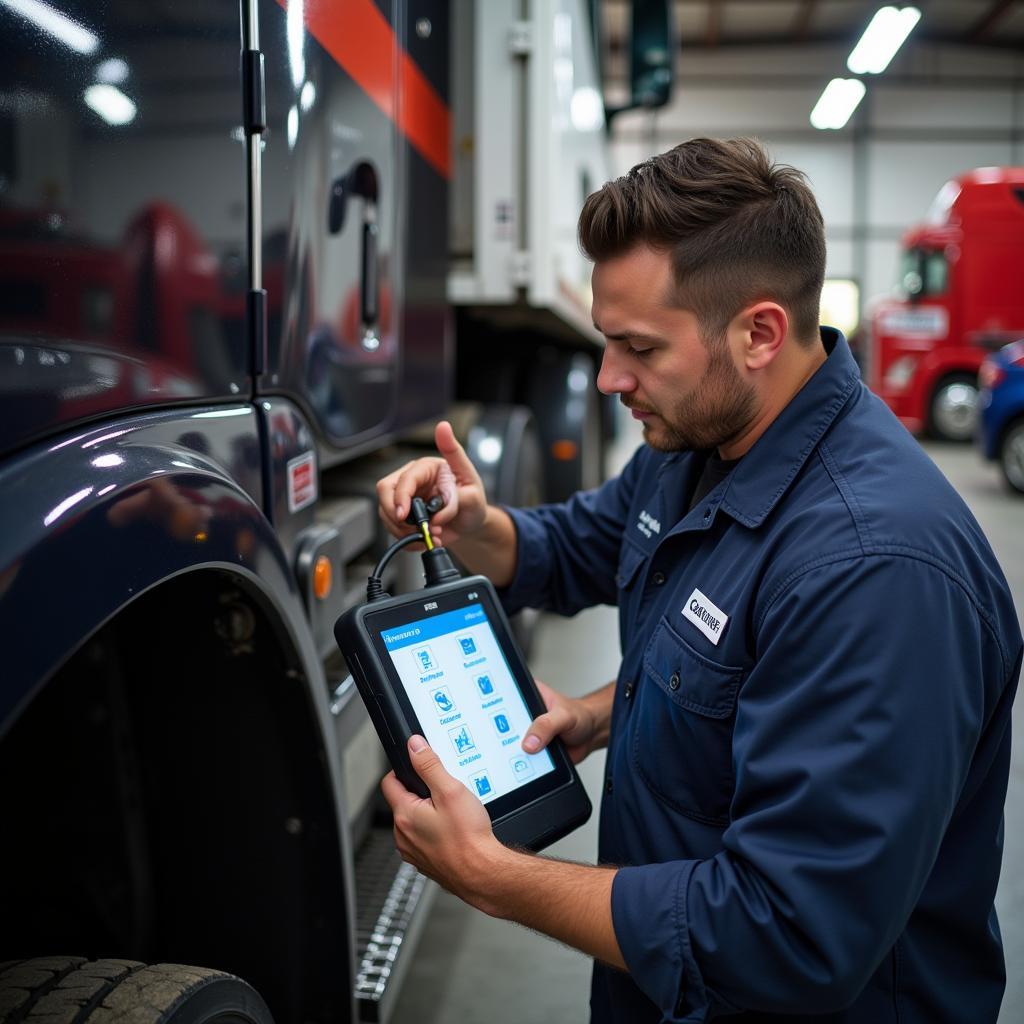 Technician Using Heavy Duty Scan Tool