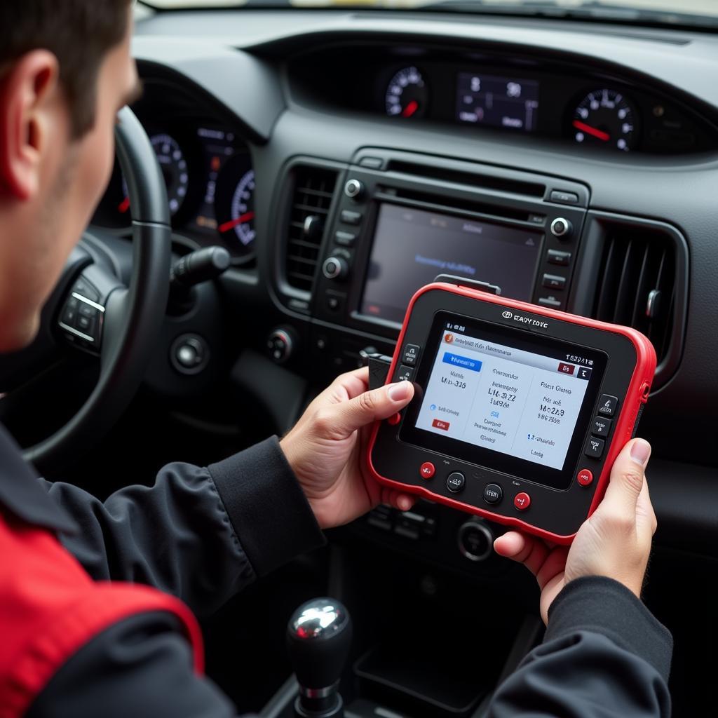 Technician Using Toyota Genuine Diagnostic Tool