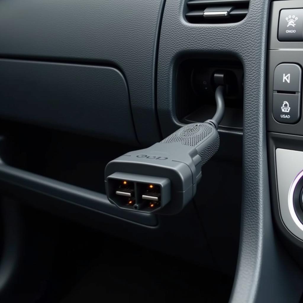 USB Car Scanner Connected to OBD2 Port