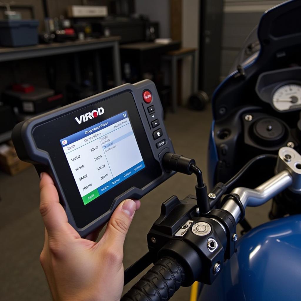 VROD Diagnostic Tool Connected to Motorcycle