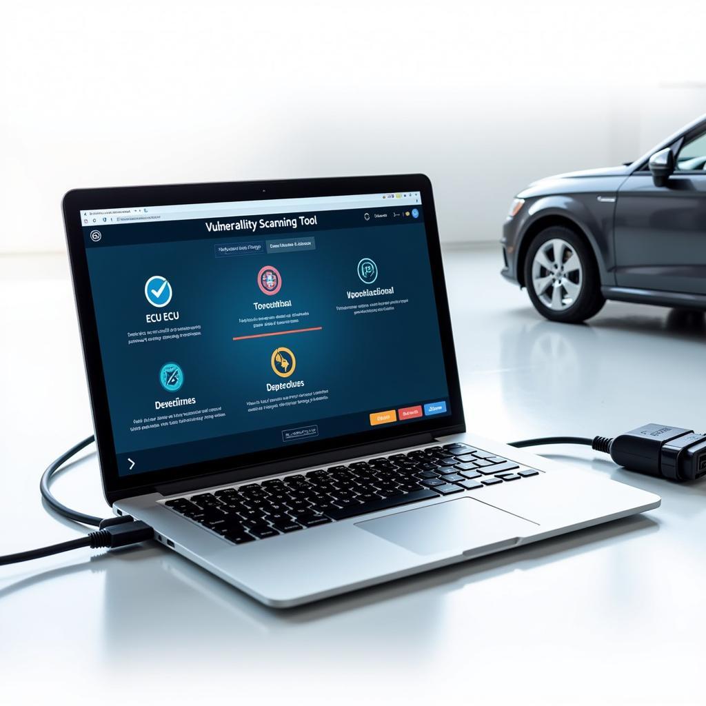 Vulnerability scanning tool identifying security flaws in a car's system