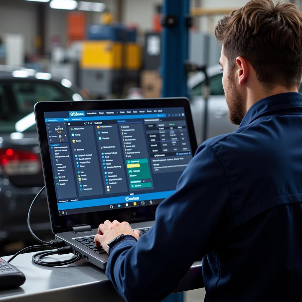 Technician Using Diagnostic Software on a Laptop