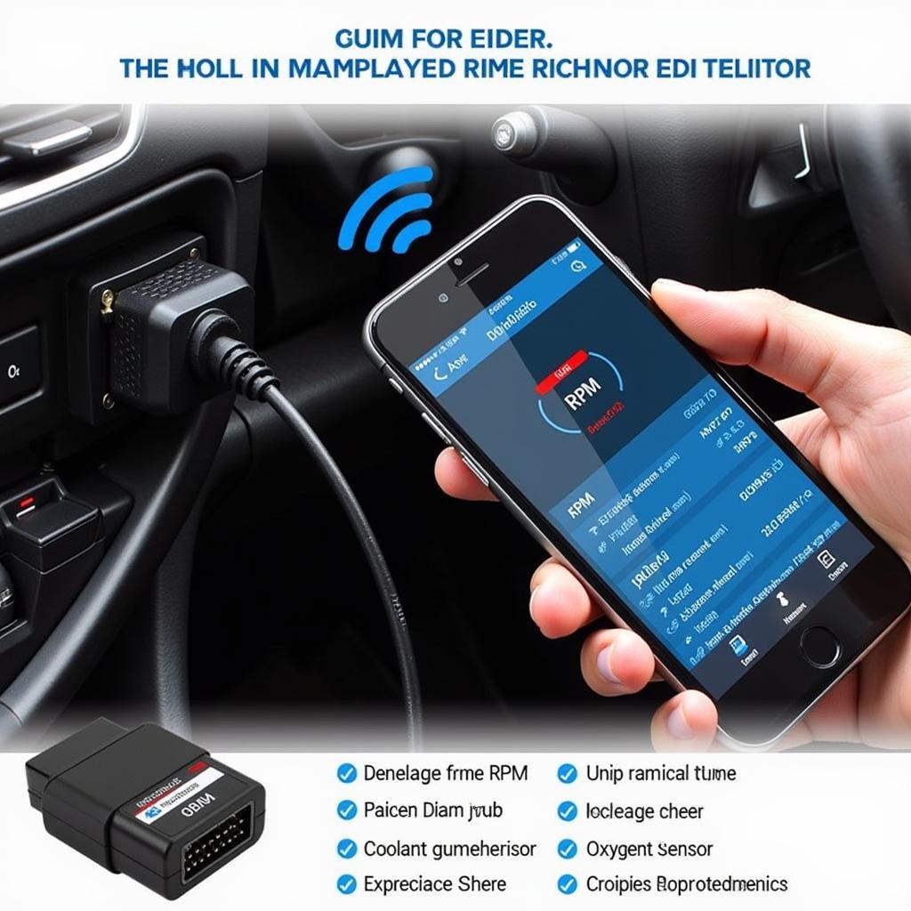 Autophix 3210 connected to a smartphone for diagnostics