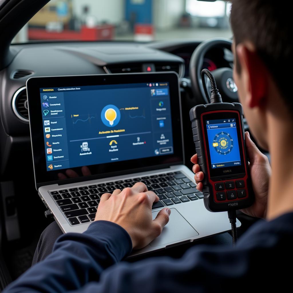 Technician Using a Bi-Directional Scan Tool