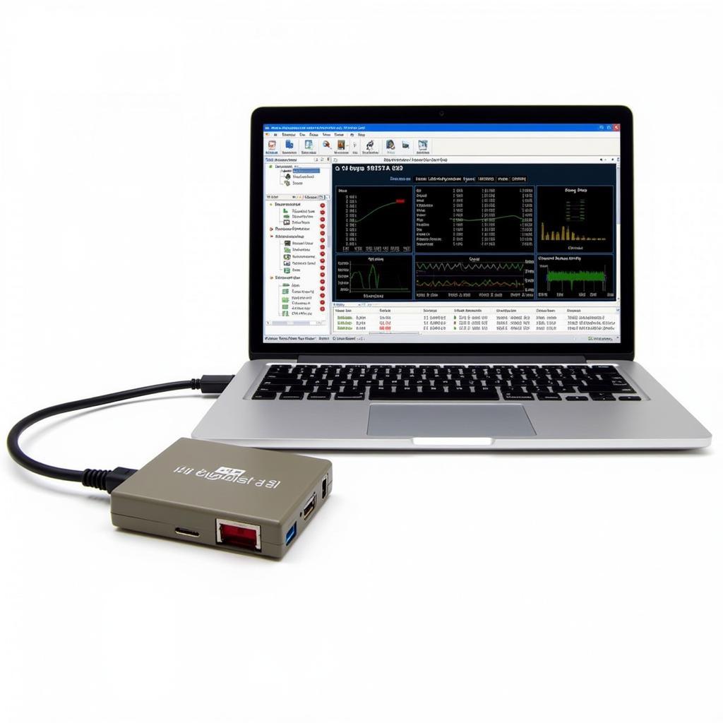 Caterpillar Diagnostic Tools: ET Cat Adapter 3 connected to a laptop, displaying diagnostic information.