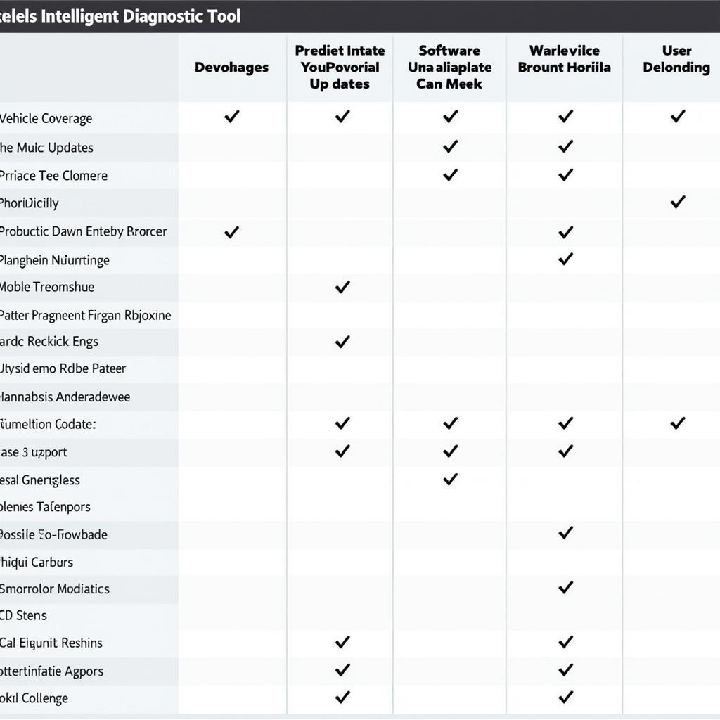 A table comparing different intelligent diagnostic tool software options.