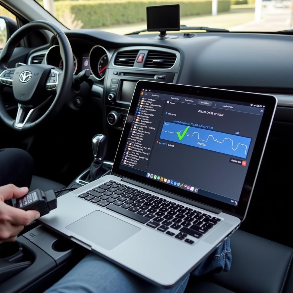 Free Car Scanner Software on a Windows Laptop Connected to a Car's Dashboard