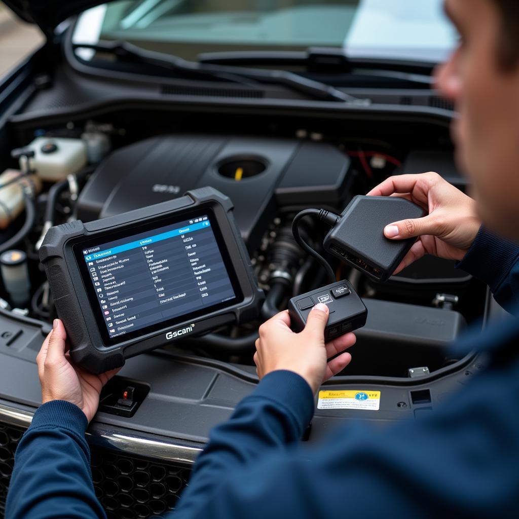 g scan 2 multi car scanner being used for diagnostics on a modern vehicle