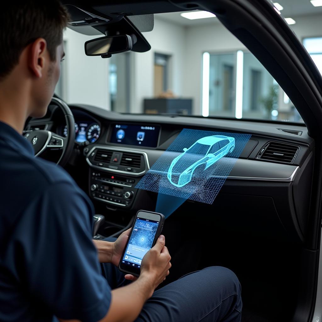 Handheld 3D Scanner Scanning a Car Dashboard