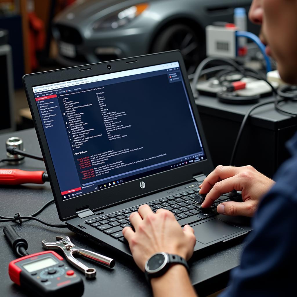 HP Diagnostics Tool on Laptop for Automotive Troubleshooting