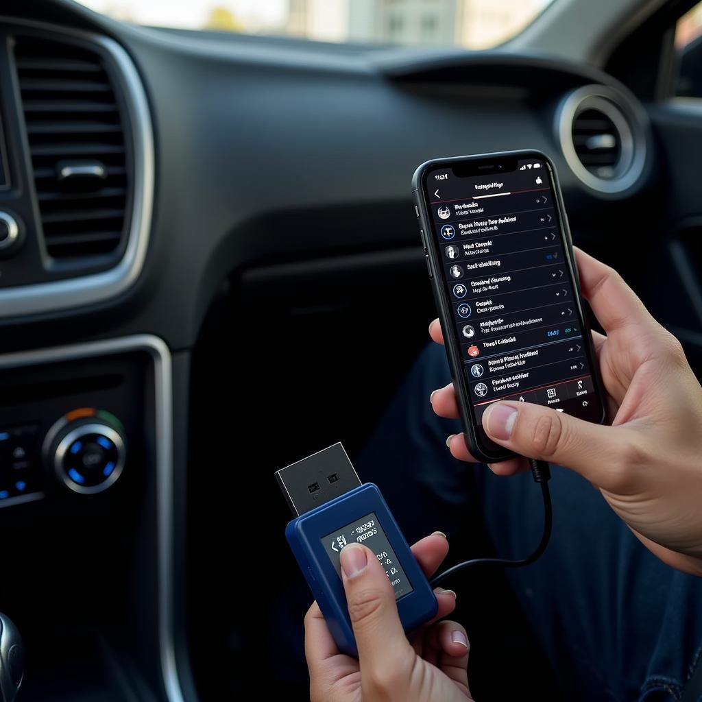 iPhone Diagnostic Tool Connected to OBD2 Port