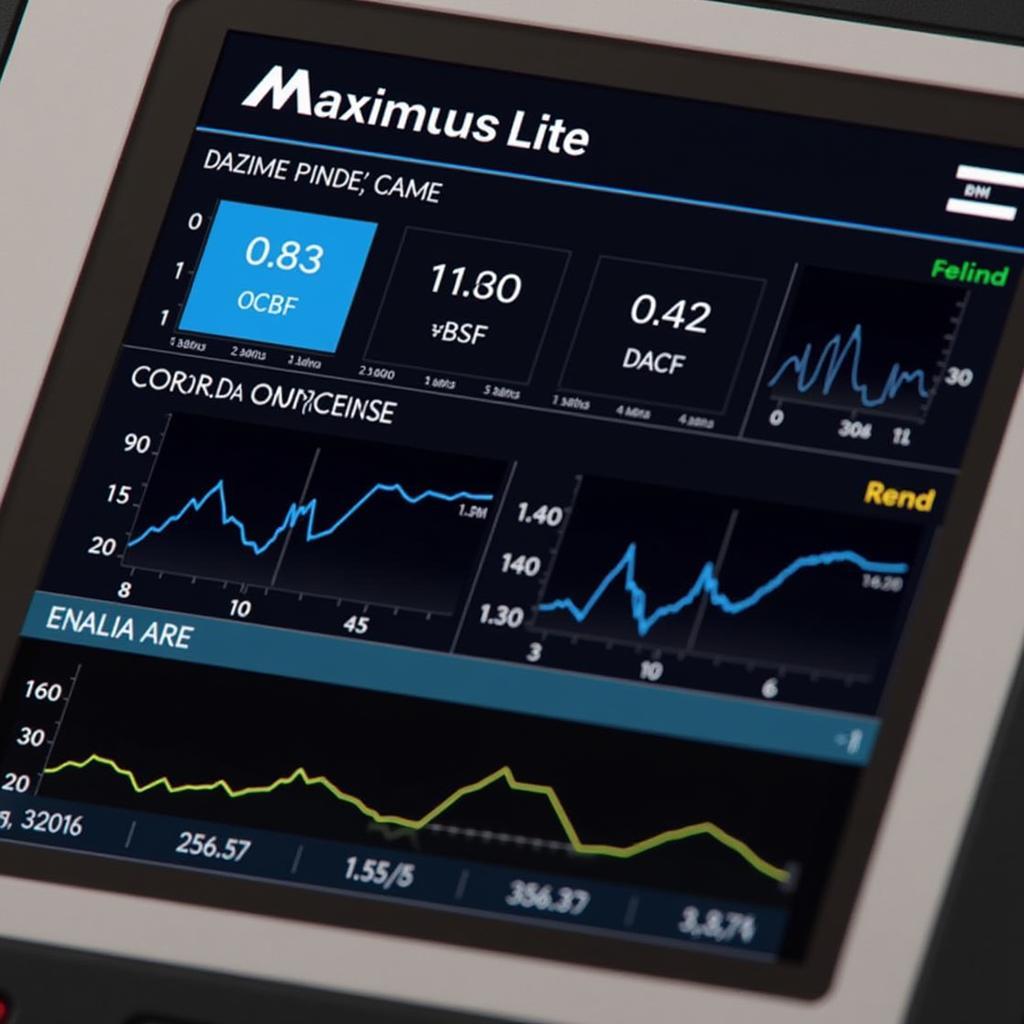 The Maximus Lite diagnostic scan tool displaying live data readings on its screen.